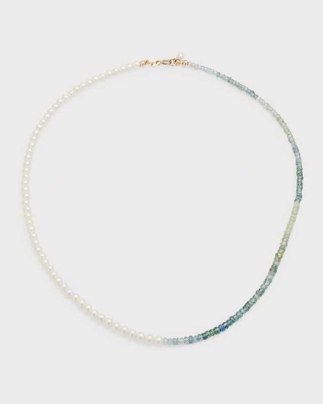 Split Freshwater Pearl and Sapphire Beaded Necklace