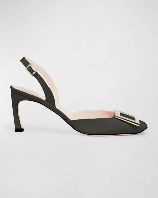 Trompette Leather Buckle Slingback Pumps