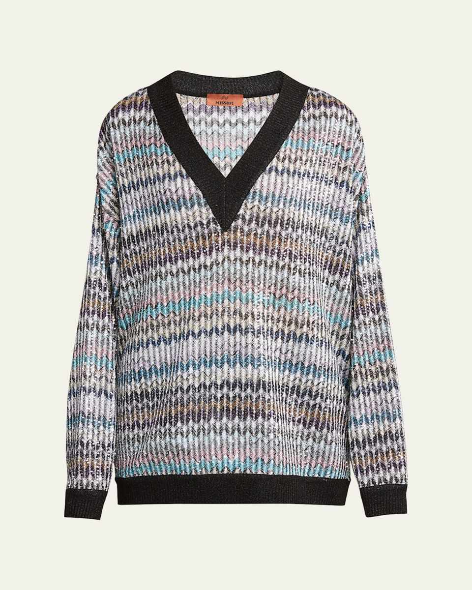 Chevron Knit V-Neck Sweater