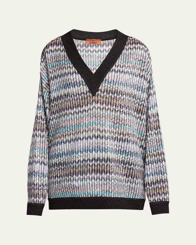 Chevron Knit V-Neck Sweater