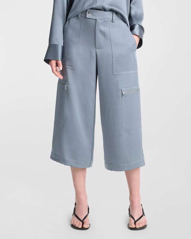 Low-Rise Satin Parachute Cropped Pants
