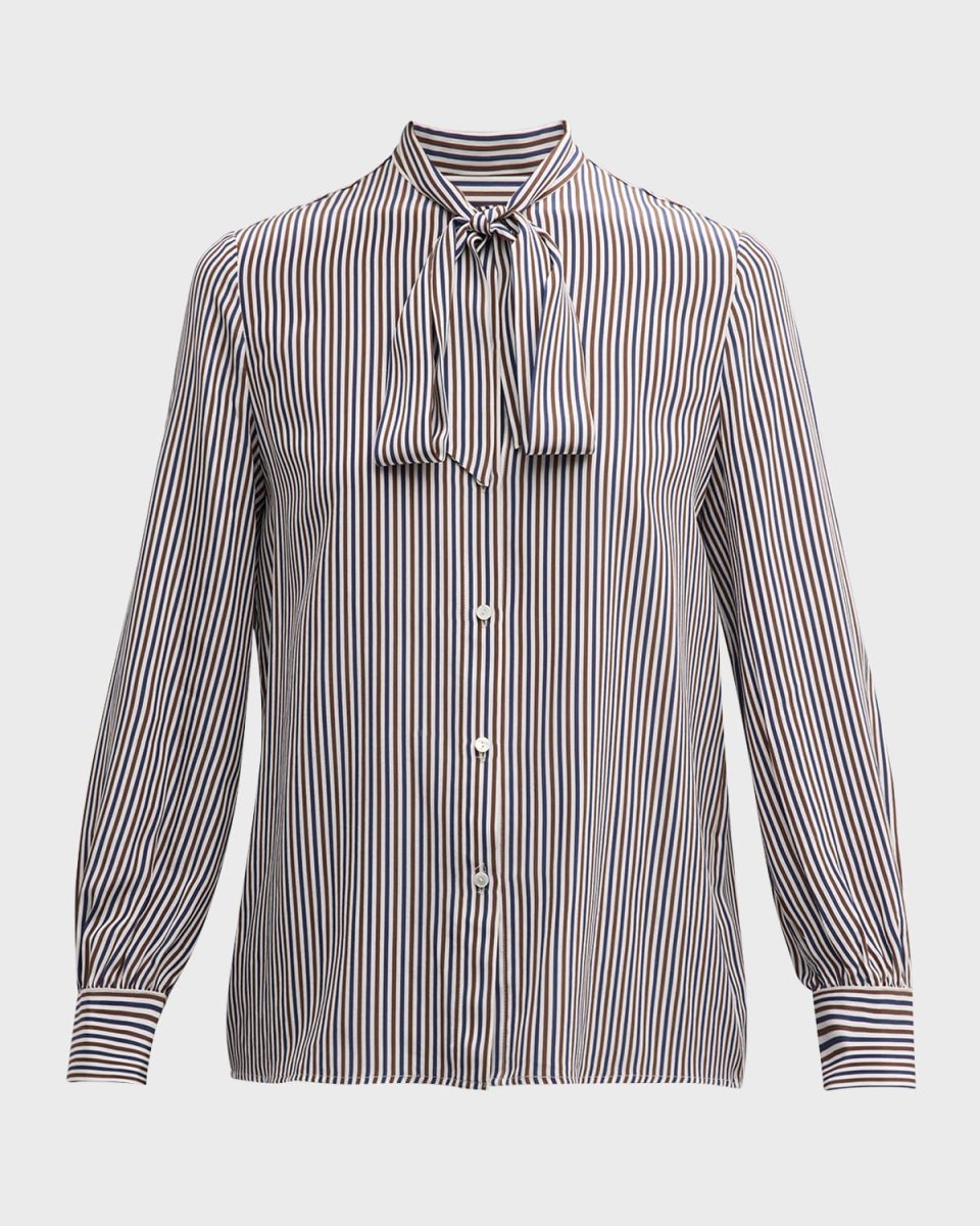 Irina Multi Striped Silk Neck-Tie Shirt