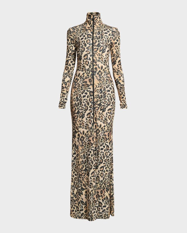 Blaize Leopard Turtleneck Maxi Dress