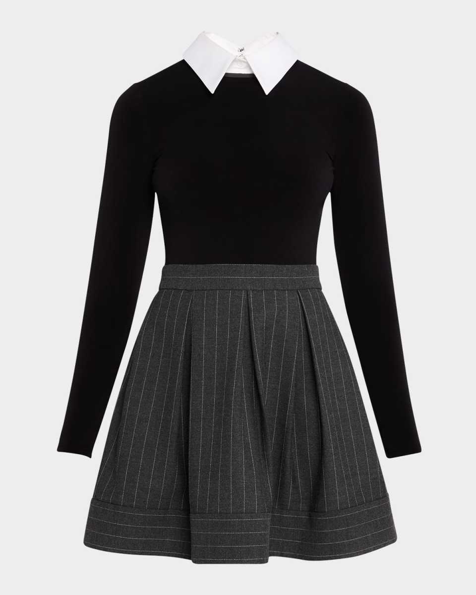 Chara Long-Sleeve Pleated Dress with Collar