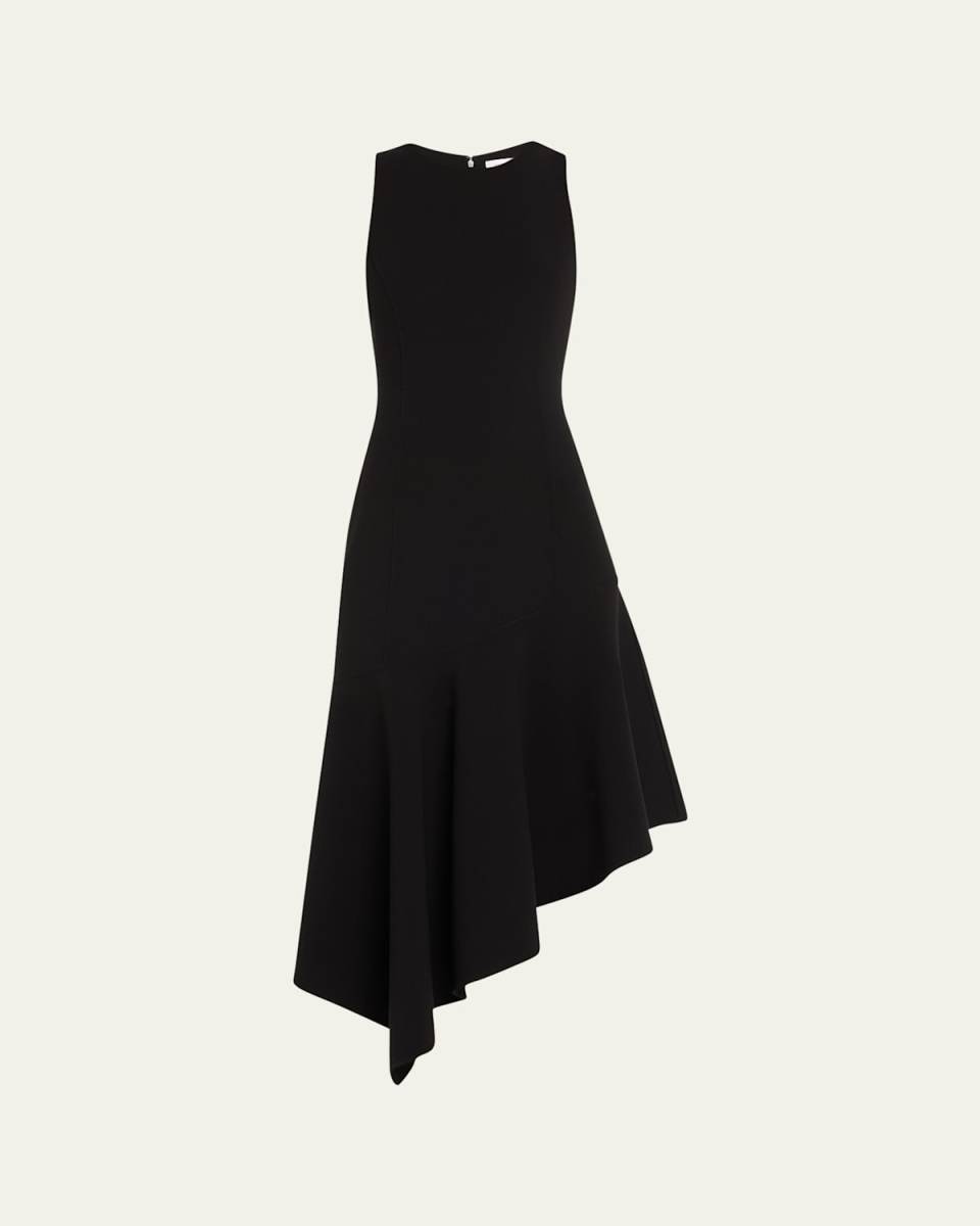 Barathea Asymmetric Wool Midi Dress