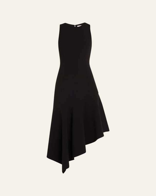 Barathea Asymmetric Wool Midi Dress
