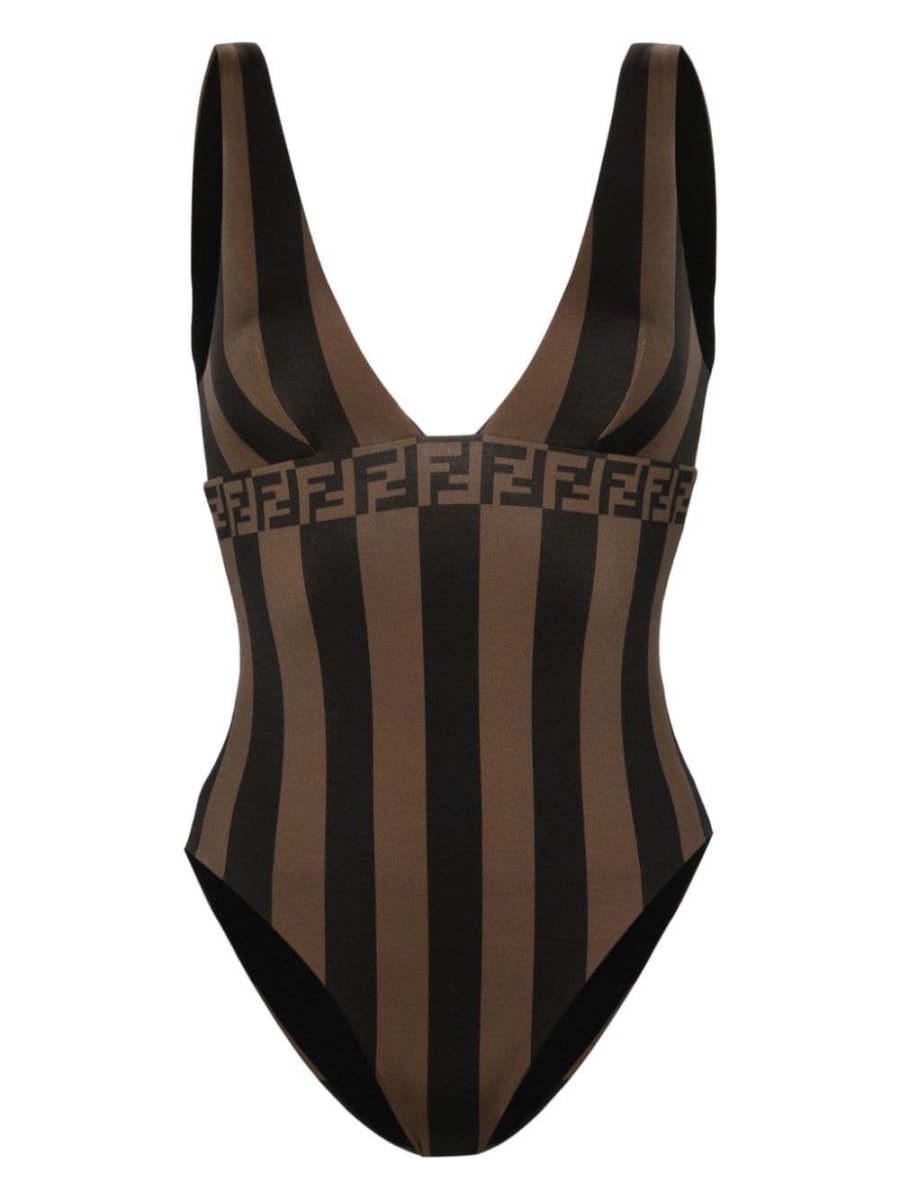 FF motif striped swimsuit