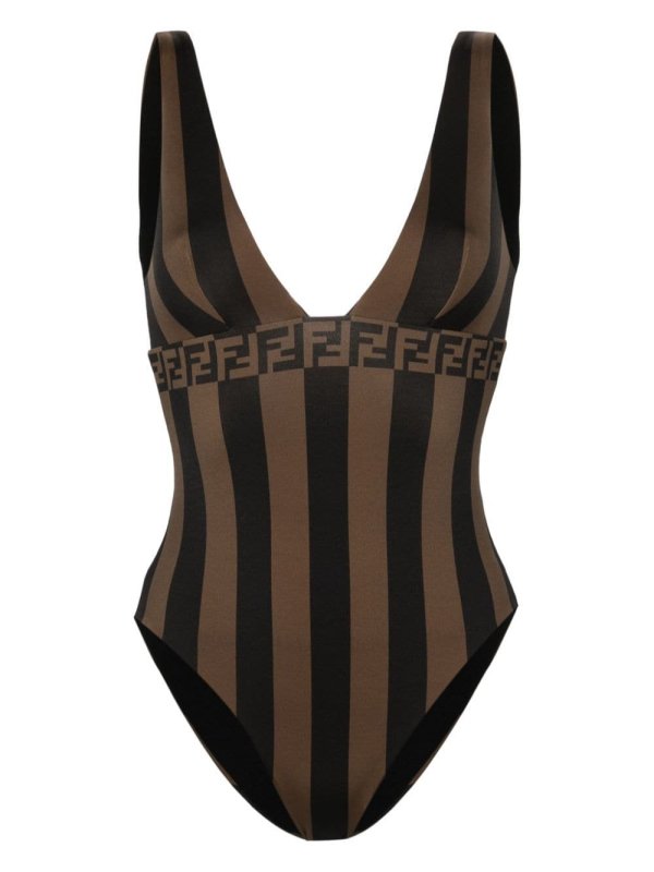 FF motif striped swimsuit
