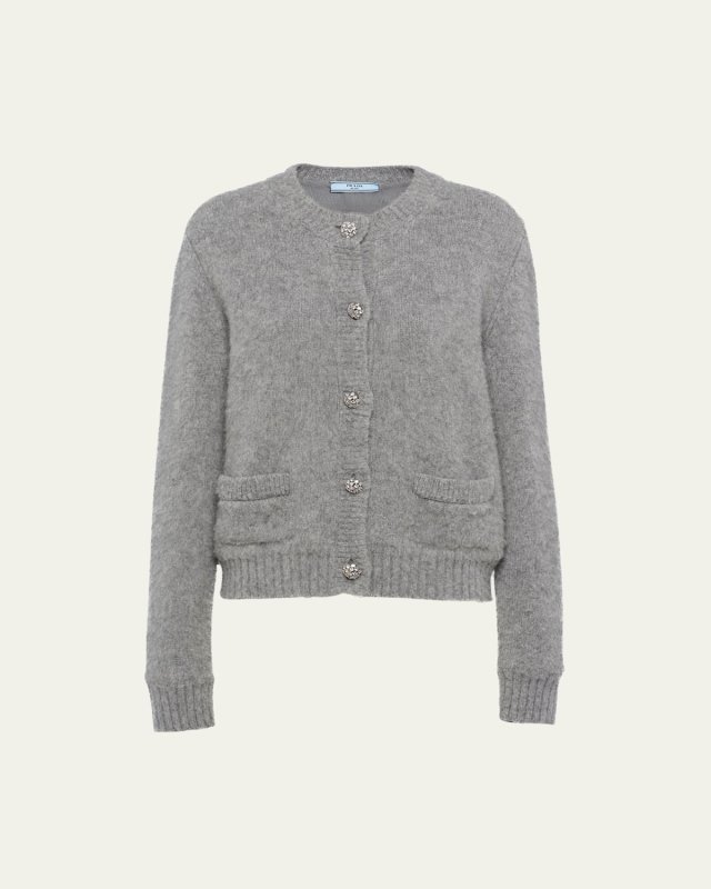 Jeweled Button Cashmere Cardigan