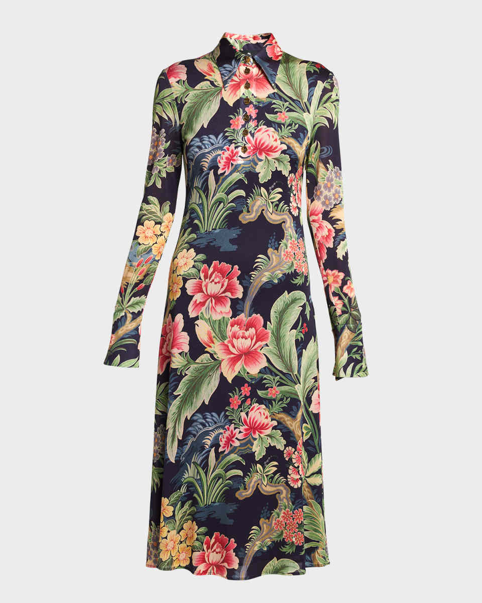 Cons Floral Print Collared Midi Dress