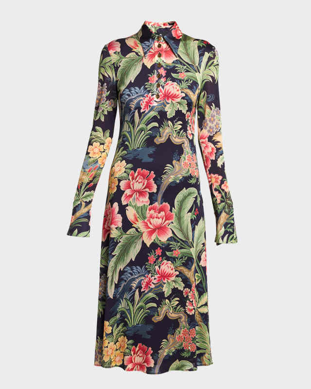 Cons Floral Print Collared Midi Dress