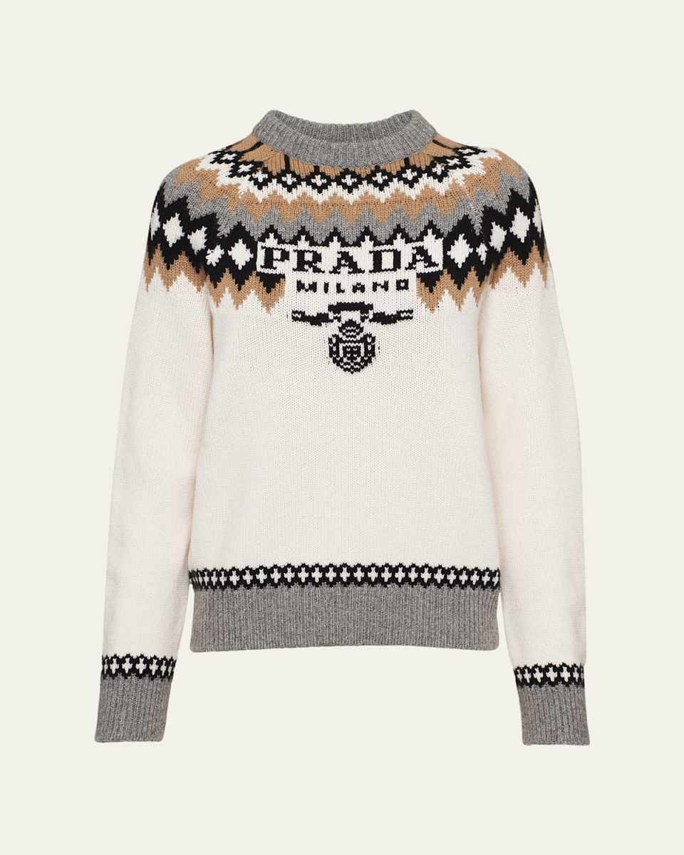 Logo Fair Isle Cashmere Crewneck Sweater
