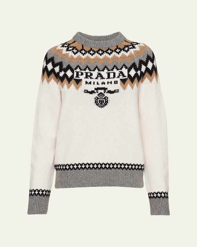 Logo Fair Isle Cashmere Crewneck Sweater