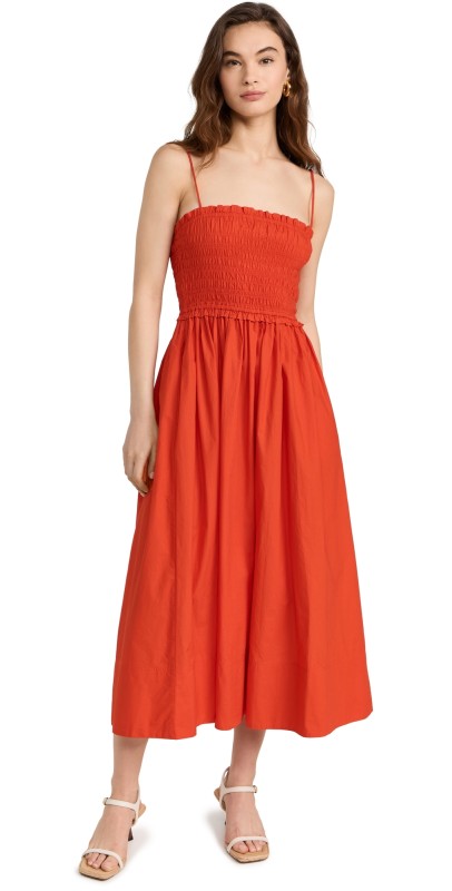 Apiece Apart Porta Smocked Spaghetti Dress Flambe