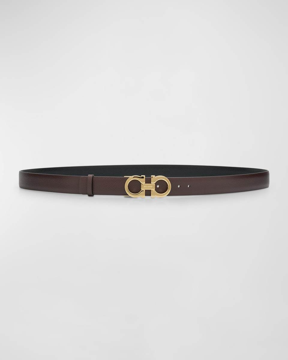 Gancini Pebble-Grain Leather Belt