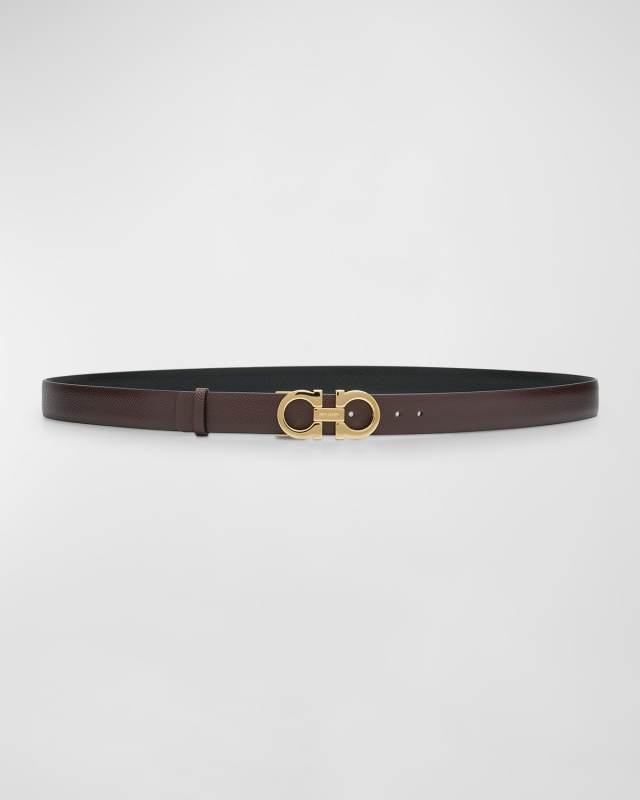 Gancini Pebble-Grain Leather Belt