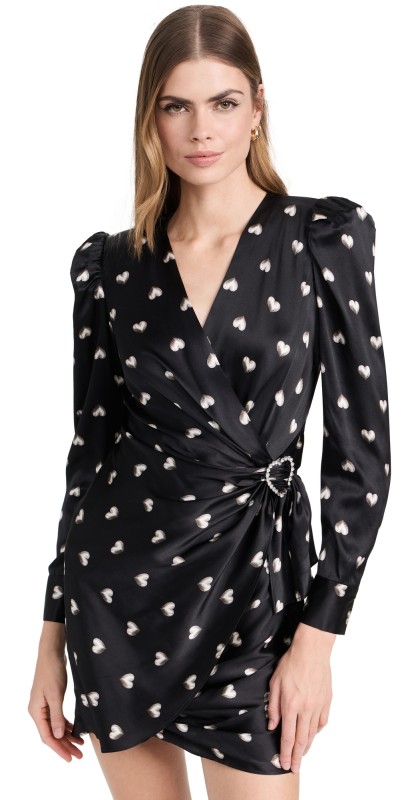 L'AGENCE Clarice Wrap Dress with Buckle Black/ Multi Heart Charm