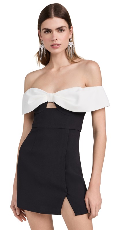 Self Portrait Crepe Bow Mini Dress Black