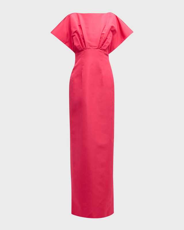 Silk Column Gown with Fan Bodice