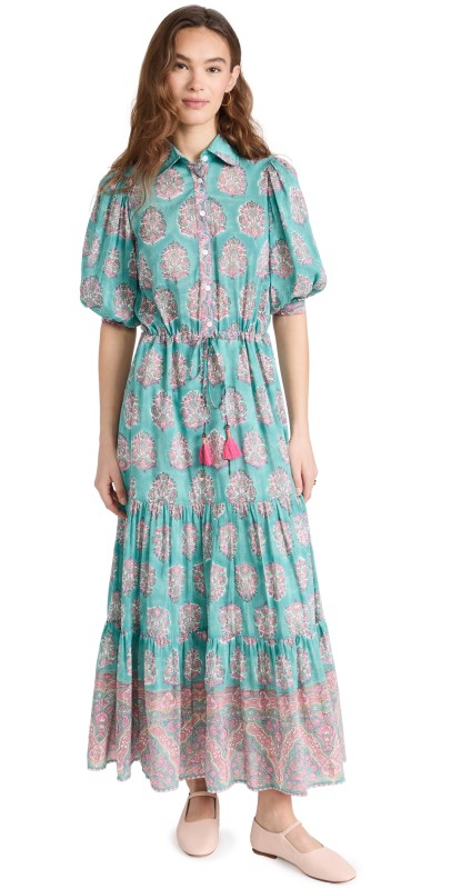 Bell Brielle Maxi Dress Teal and Pink Print