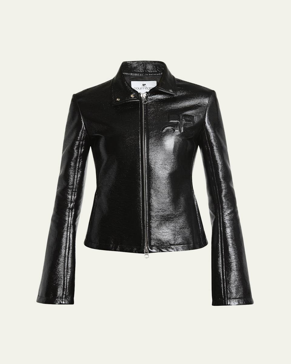Vinyl Zip-Up Biker Jacket