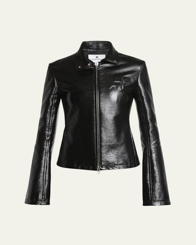 Vinyl Zip-Up Biker Jacket