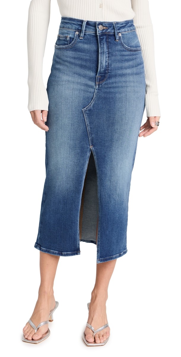 Good American Slit Front Midi Skirt BLUE691