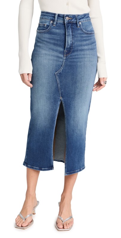 Good American Slit Front Midi Skirt BLUE691