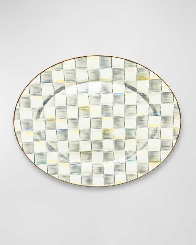 Sterling Check Enamel Oval Platter, Large