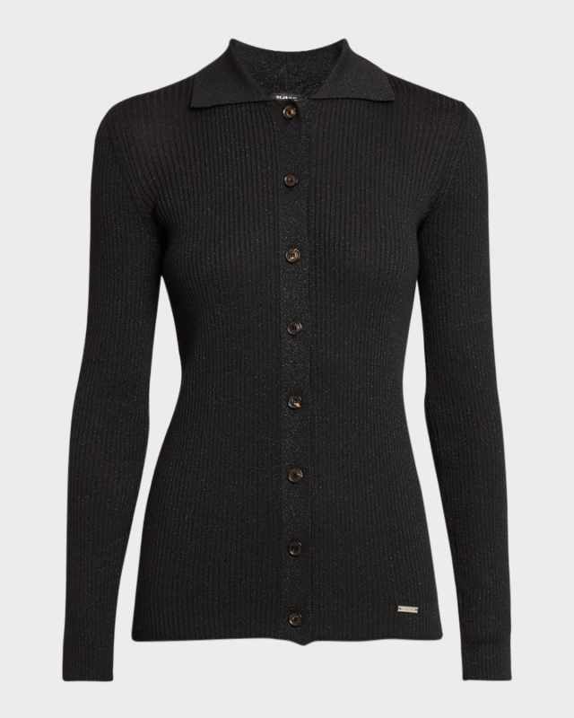 Ribbed Slim Wool Polo Top