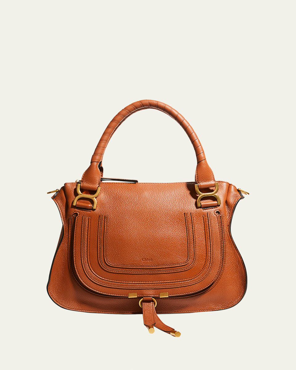 Marcie Medium Double Carry Satchel Bag in Grained Leather