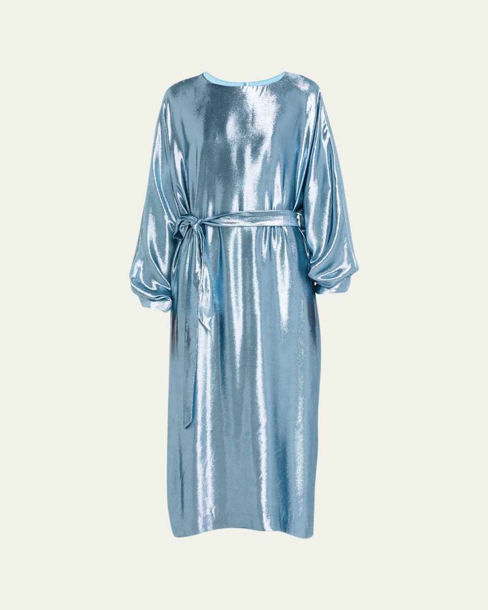Shiny Lurex Belted Maxi Dress