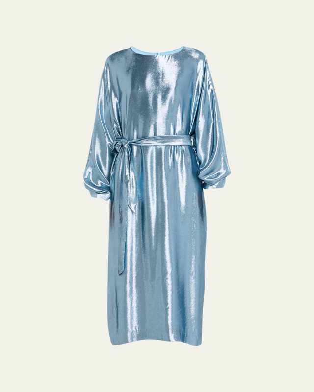Shiny Lurex Belted Maxi Dress
