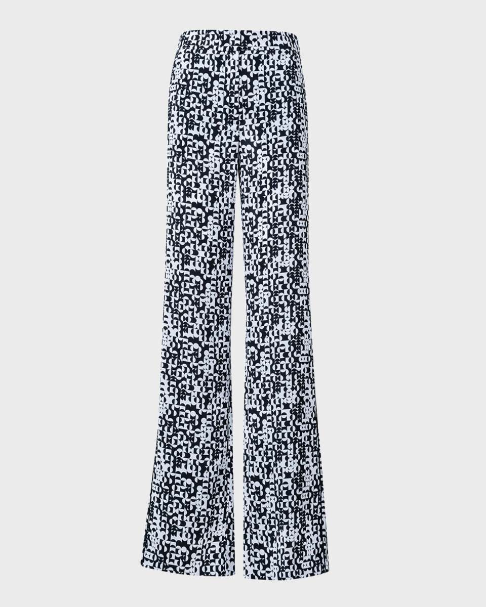 Marla Mini Half Circle Grid-Print Straight-Leg Moss Crepe Pants