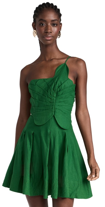 FARM Rio Green One Shoulder Lea Mini Dress Green