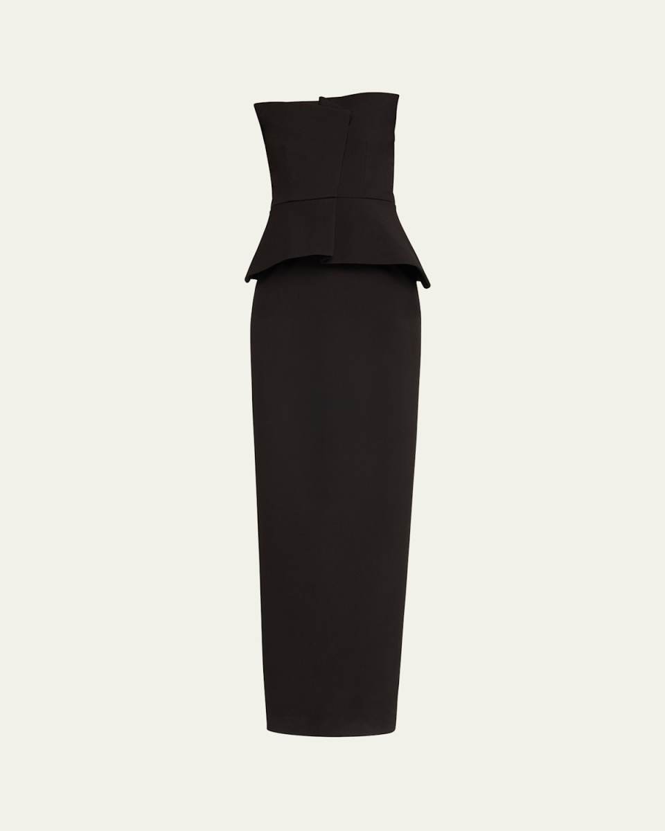 Strapless Crepe Gown with Gathered Bodice