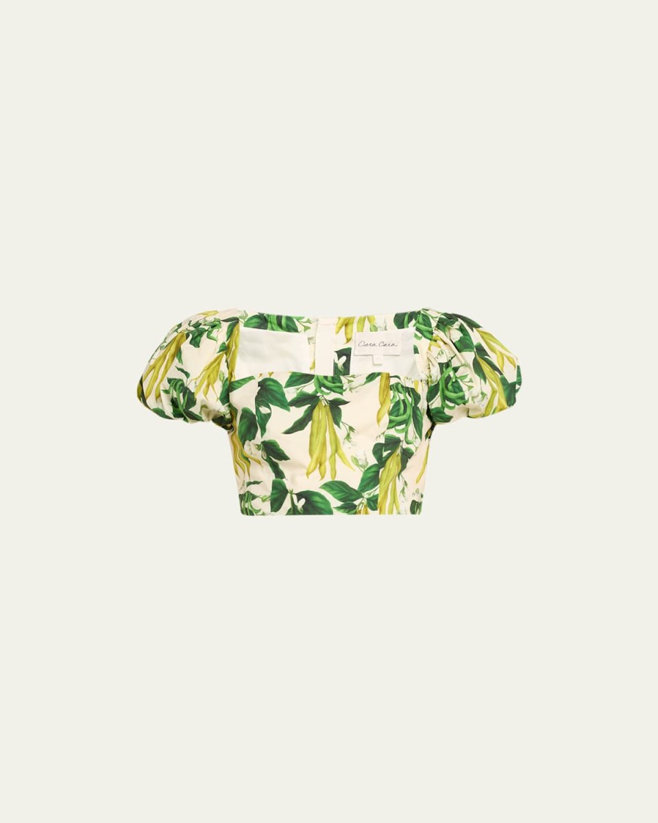 Bridgetown Bubble-Sleeve Cotton Poplin Crop Top