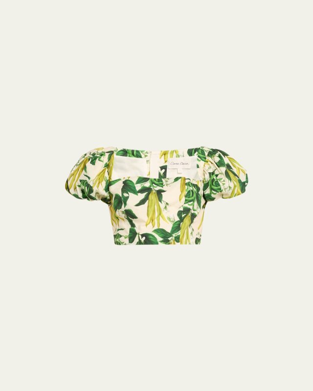 Bridgetown Bubble-Sleeve Cotton Poplin Crop Top