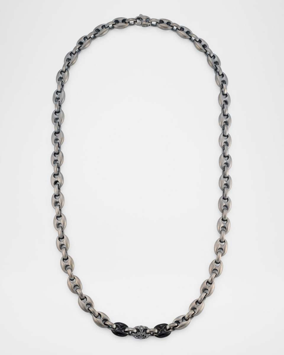 ULYSSES Oxidized Silver and Black Enamel Diamond Necklace