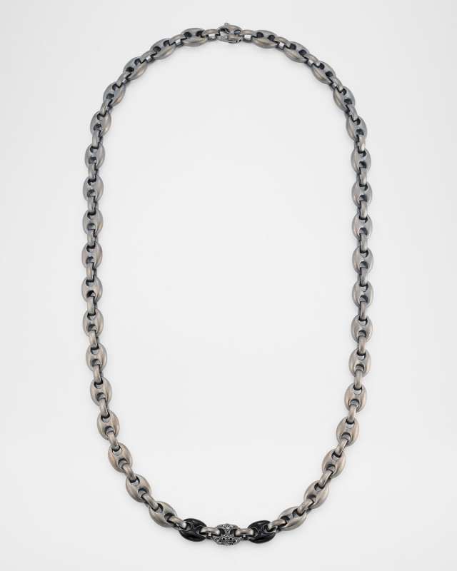 ULYSSES Oxidized Silver and Black Enamel Diamond Necklace