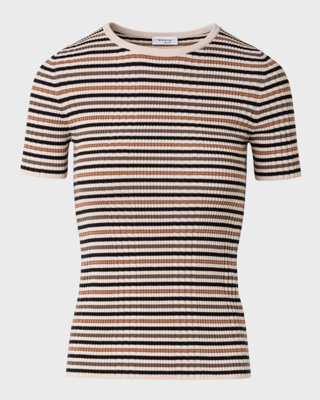 Virgin Wool Striped Rib Knit Top