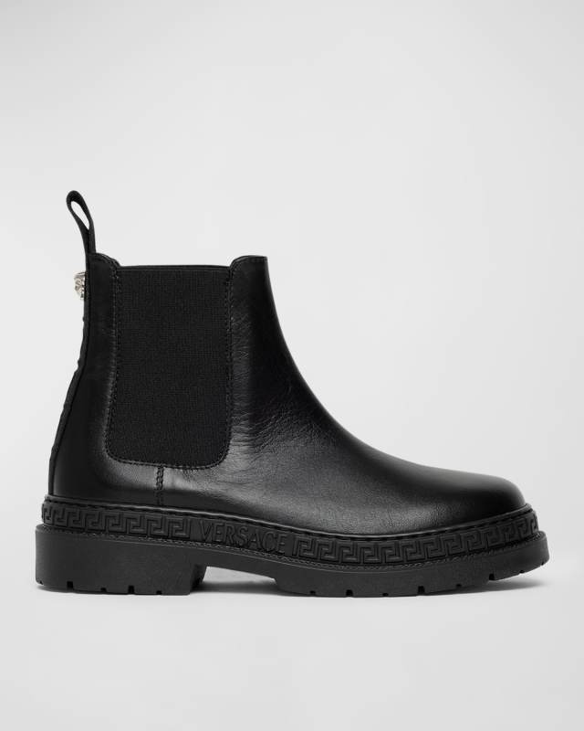 Girl's Greca Trim Leather Chelsea Boots, Toddlers