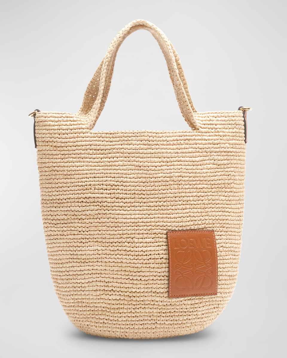 x Paula's Ibiza Slit Mini Tote Bag in Raffia with Leather Anagram