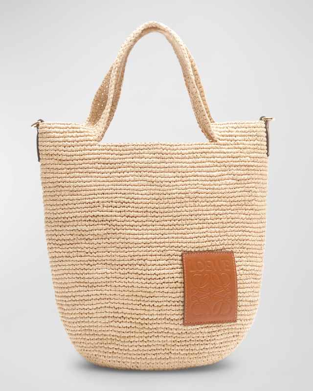 x Paula's Ibiza Slit Mini Tote Bag in Raffia with Leather Anagram