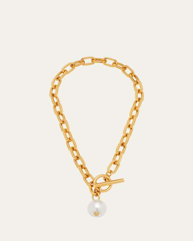 Gold Chain Toggle Necklace with Pearly Drop