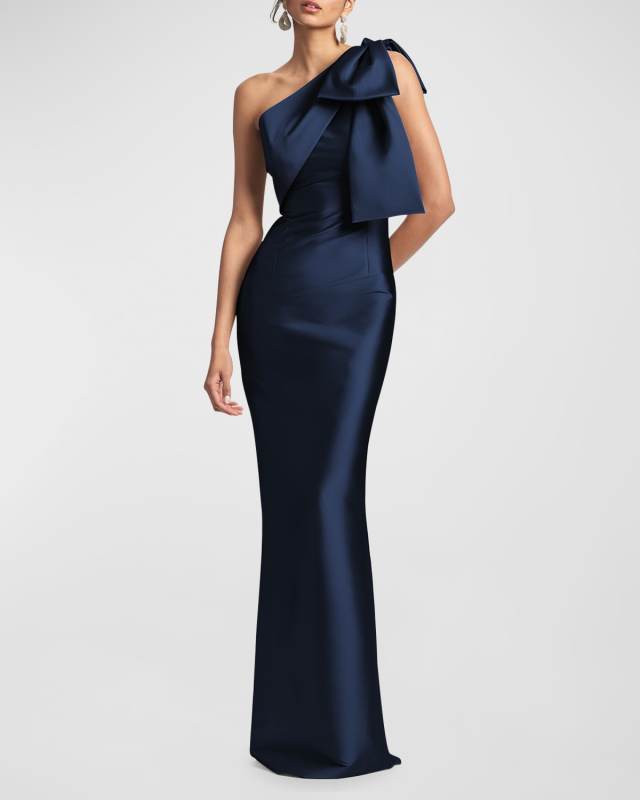 Bonnie One-Shoulder Bow Column Gown