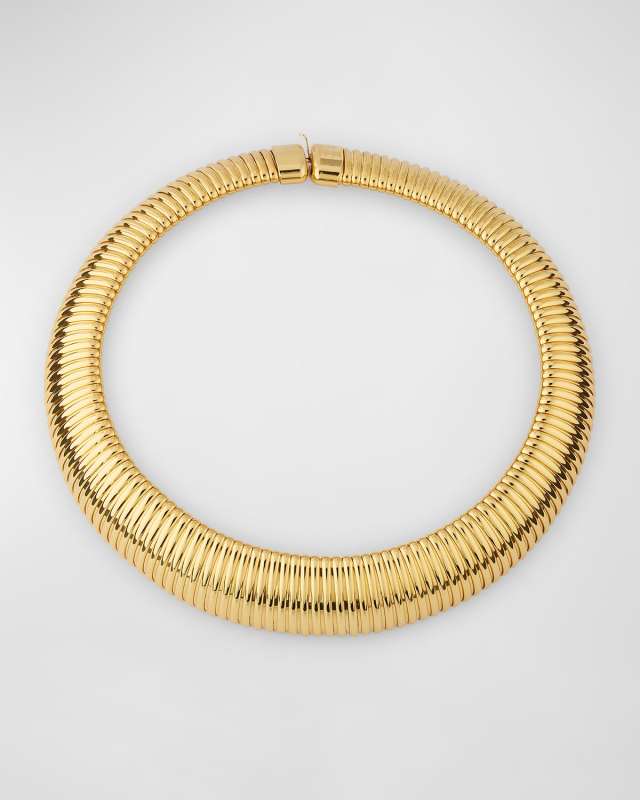 Wide Ribbed Choker Necklace with Push Lock Clasp