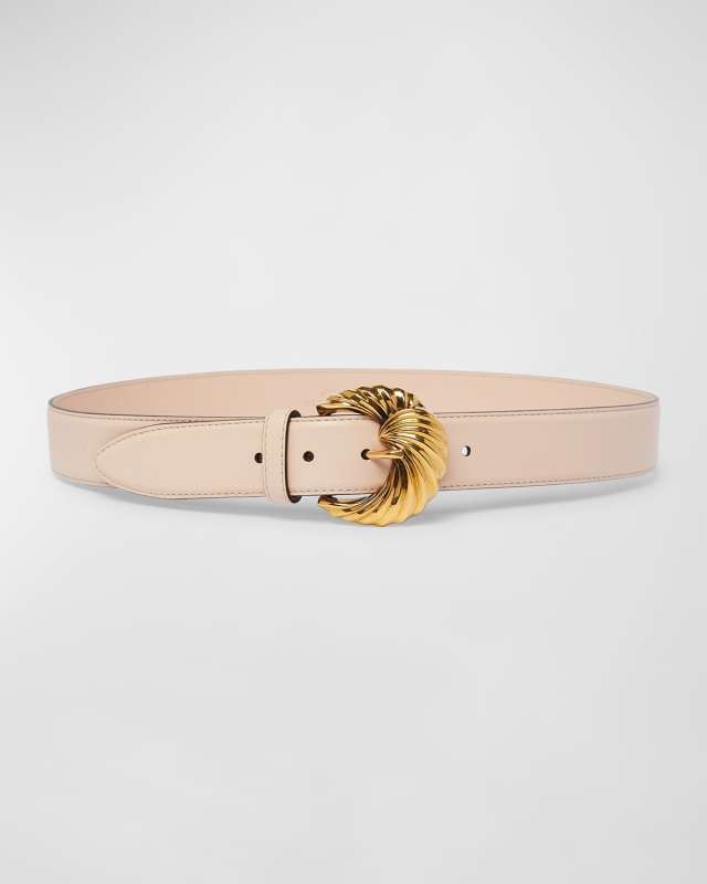 Textured Buckle Brass & Leather Belt