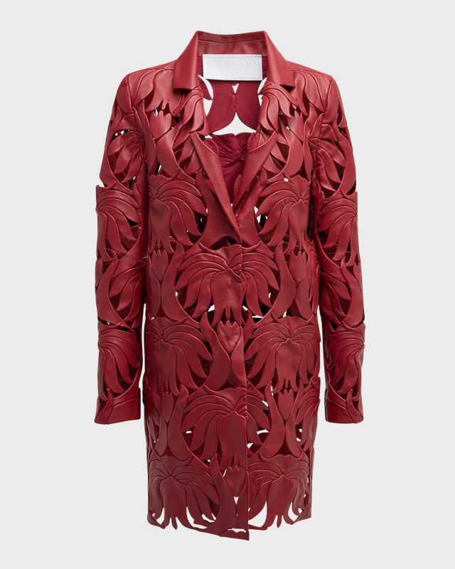 Embroidered Atlas Nappa Leather Coat