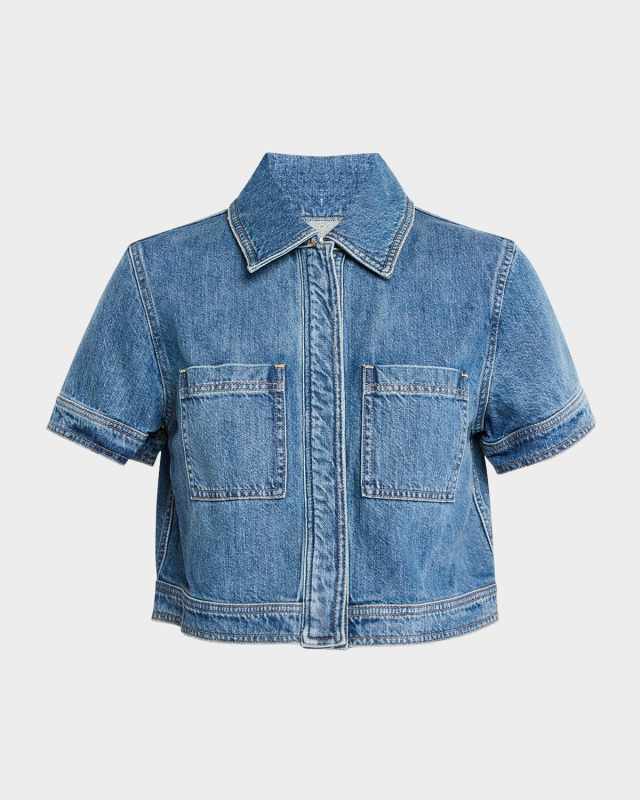Tesha Short-Sleeve Cropped Denim Shirt